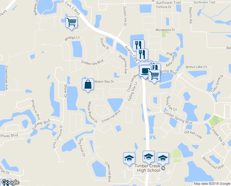 map of restaurants, bars, coffee shops, grocery stores, and more near 14113 Morning Frost Drive in Orlando