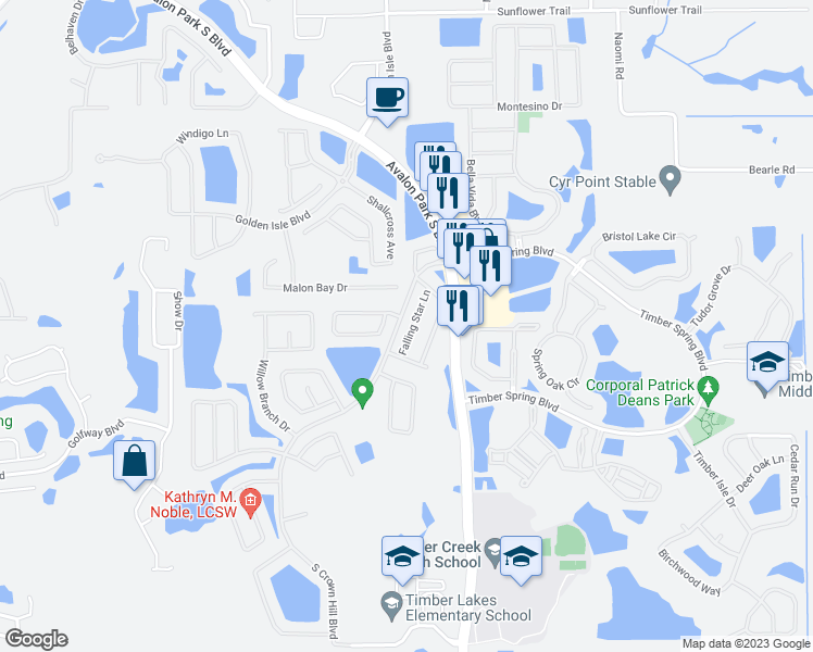 map of restaurants, bars, coffee shops, grocery stores, and more near 14208 Morning Frost Drive in Orlando