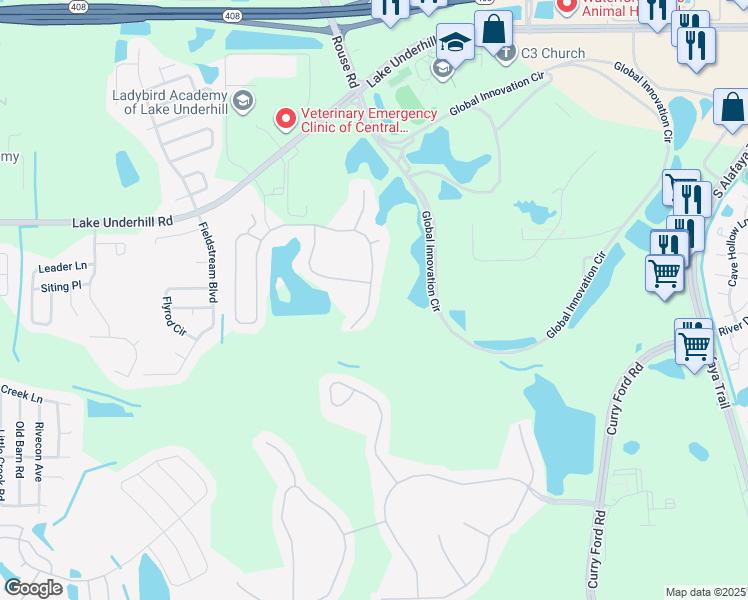 map of restaurants, bars, coffee shops, grocery stores, and more near 11231 Cypress Trail Drive in Orlando