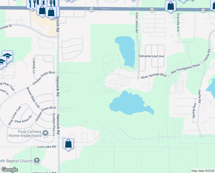 map of restaurants, bars, coffee shops, grocery stores, and more near 2239 Garden Belle Drive in Clermont