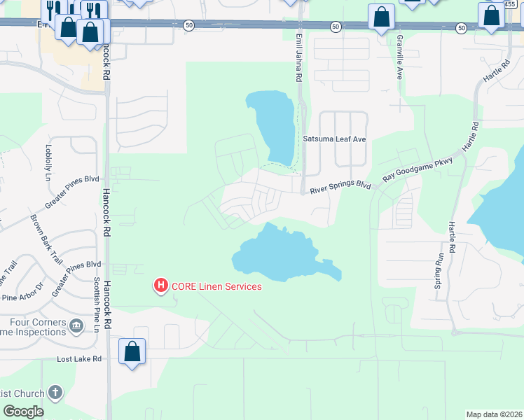map of restaurants, bars, coffee shops, grocery stores, and more near 2235 Garden Belle Drive in Clermont