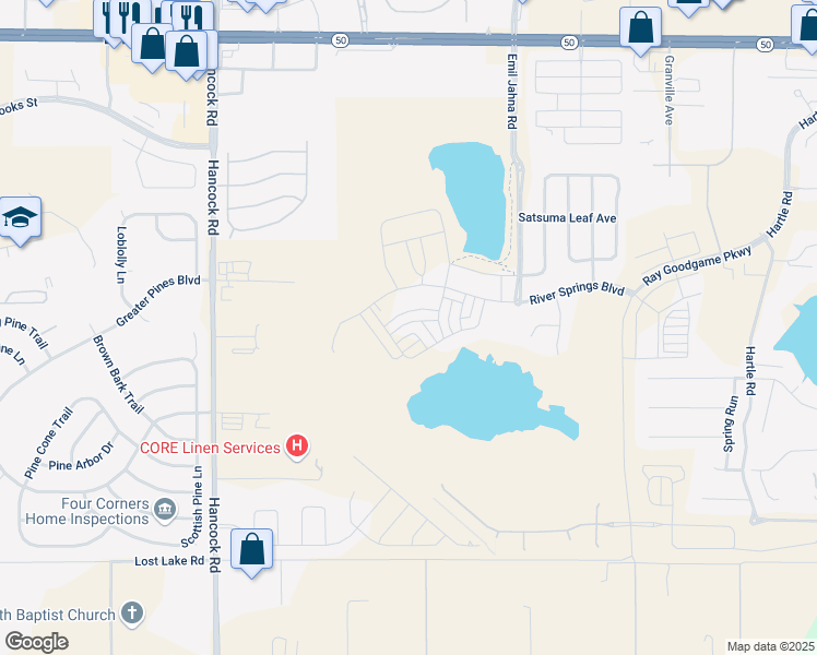 map of restaurants, bars, coffee shops, grocery stores, and more near 2239 Garden Belle Drive in Clermont