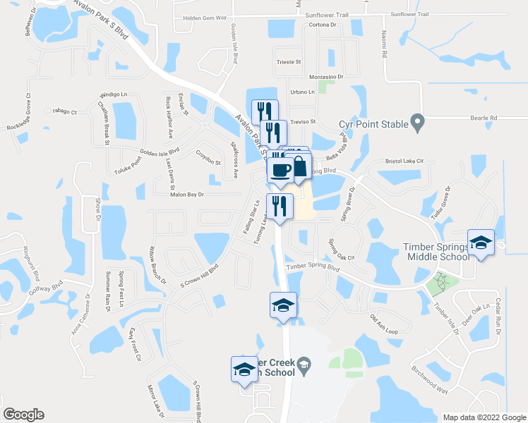 map of restaurants, bars, coffee shops, grocery stores, and more near 14138 Turning Leaf Drive in Orlando