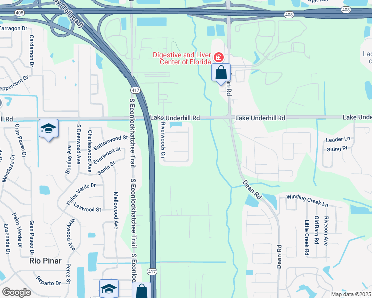 map of restaurants, bars, coffee shops, grocery stores, and more near 505 Elkwood Lane in Orlando