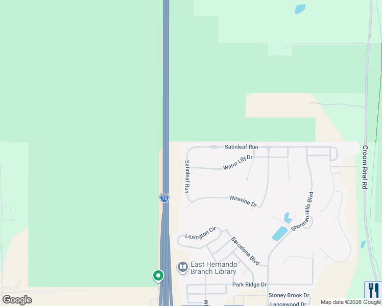 map of restaurants, bars, coffee shops, grocery stores, and more near 31018 Satin Leaf Drive in Brooksville