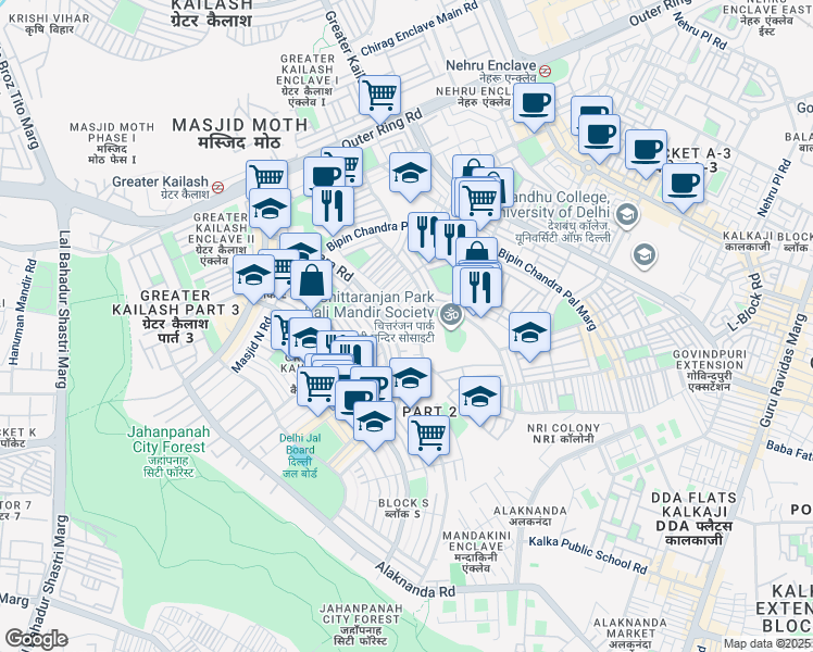map of restaurants, bars, coffee shops, grocery stores, and more near in New Delhi