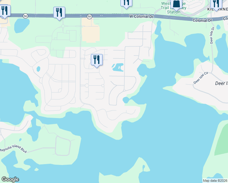 map of restaurants, bars, coffee shops, grocery stores, and more near 13108 South Sunset Terrace in Winter Garden