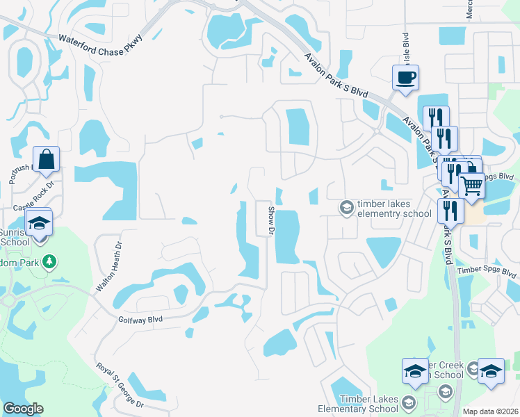 map of restaurants, bars, coffee shops, grocery stores, and more near 1207 Show Drive in Orlando