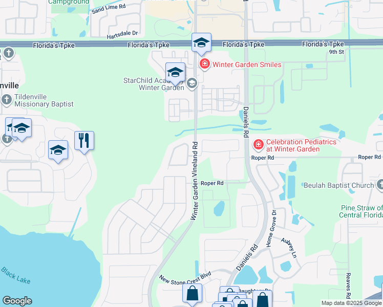 map of restaurants, bars, coffee shops, grocery stores, and more near 14119 Creekbed Circle in Winter Garden