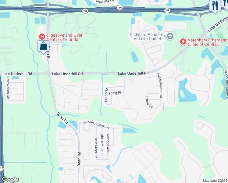 map of restaurants, bars, coffee shops, grocery stores, and more near 11037 Siting Place in Orlando