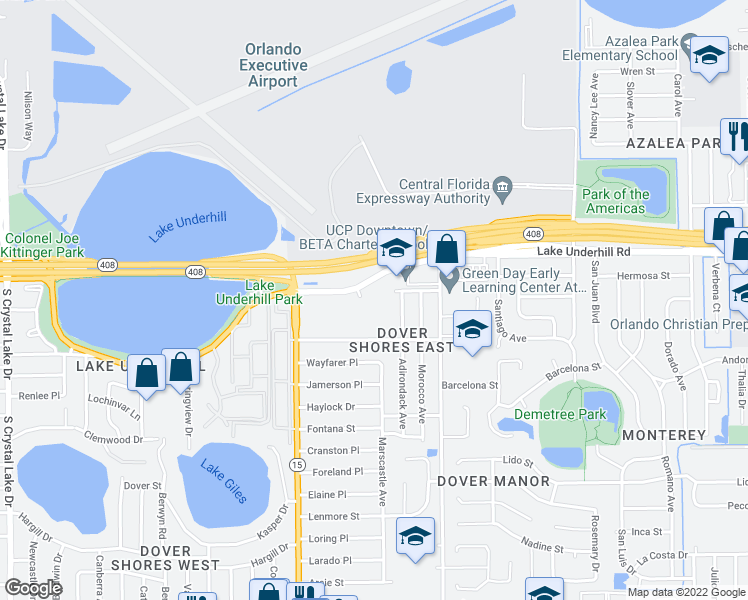 map of restaurants, bars, coffee shops, grocery stores, and more near 4660 Lake Underhill Road in Orlando