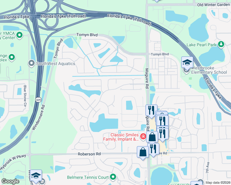 map of restaurants, bars, coffee shops, grocery stores, and more near 44 Heather Green Court in Ocoee