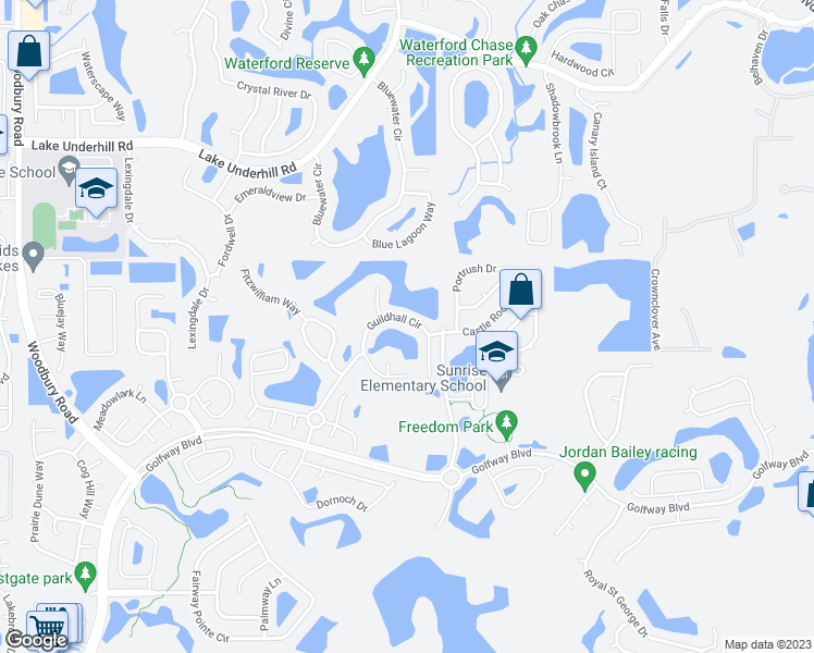 map of restaurants, bars, coffee shops, grocery stores, and more near 13730 Guildhall Circle in Orlando