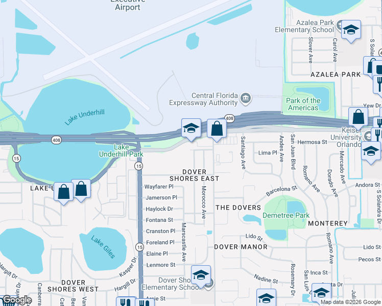 map of restaurants, bars, coffee shops, grocery stores, and more near 504 Adirondack Avenue in Orlando