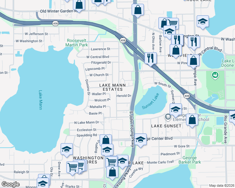 map of restaurants, bars, coffee shops, grocery stores, and more near 3023 Herold Drive in Orlando