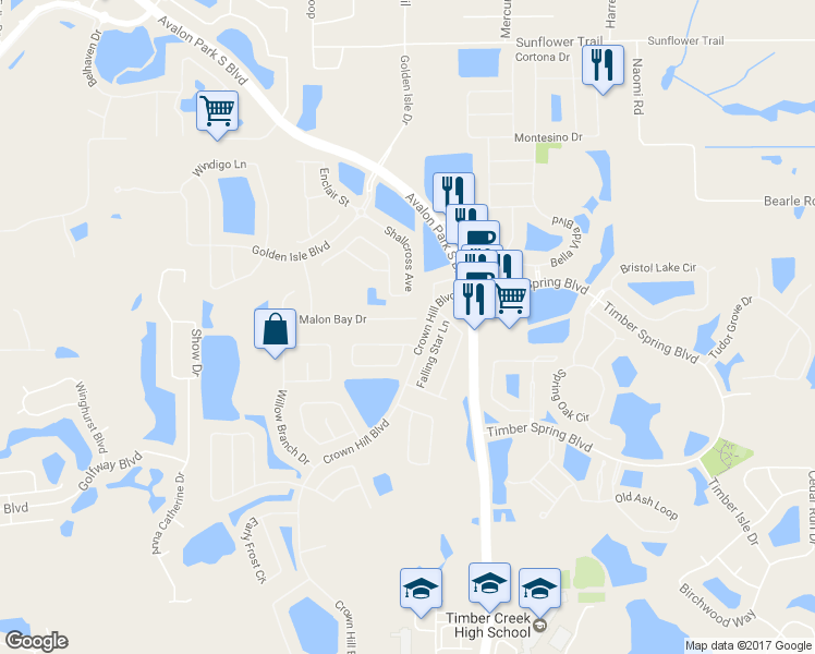 map of restaurants, bars, coffee shops, grocery stores, and more near 1744 Malon Bay Drive in Orlando