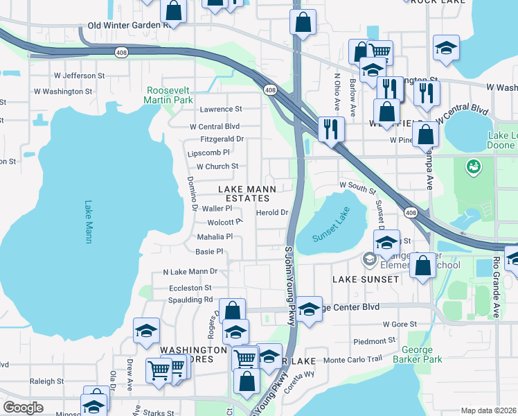 map of restaurants, bars, coffee shops, grocery stores, and more near 3023 Herold Drive in Orlando