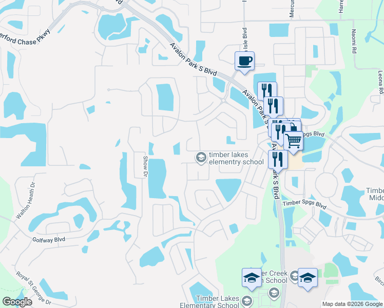 map of restaurants, bars, coffee shops, grocery stores, and more near 1576 Malon Bay Drive in Orlando