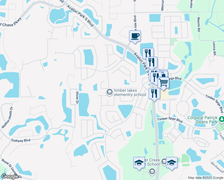 map of restaurants, bars, coffee shops, grocery stores, and more near 1612 Malon Bay Drive in Orlando