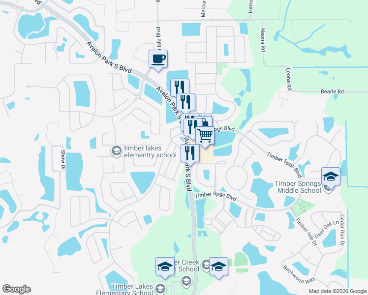 map of restaurants, bars, coffee shops, grocery stores, and more near 1219 Falling Star Lane in Orlando