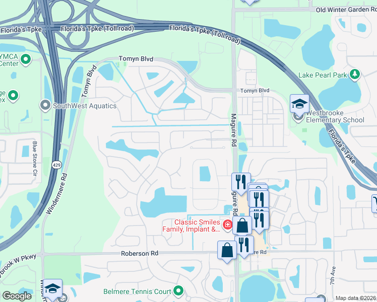 map of restaurants, bars, coffee shops, grocery stores, and more near 44 Heather Green Court in Ocoee