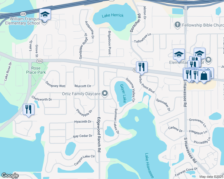 map of restaurants, bars, coffee shops, grocery stores, and more near 1126 Summer Lakes Drive in Orlando