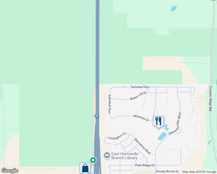 map of restaurants, bars, coffee shops, grocery stores, and more near hydrangea ct in Brooksville