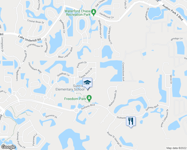 map of restaurants, bars, coffee shops, grocery stores, and more near 12603 Crest Springs Lane in Orlando