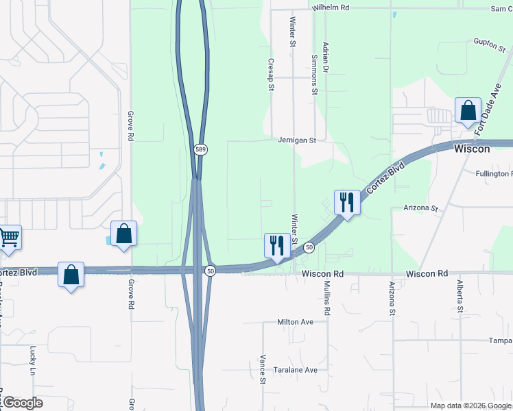 map of restaurants, bars, coffee shops, grocery stores, and more near 7373 Fall Street in Brooksville