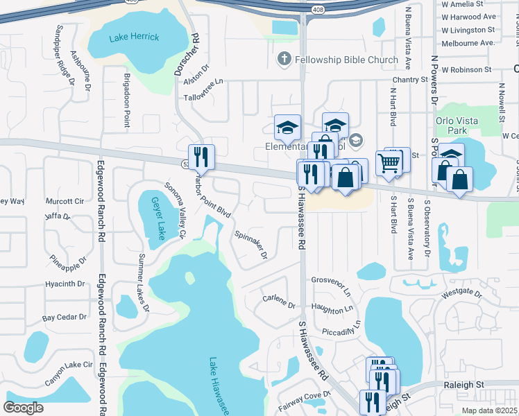 map of restaurants, bars, coffee shops, grocery stores, and more near 7166 Harbor Heights Drive in Orlando