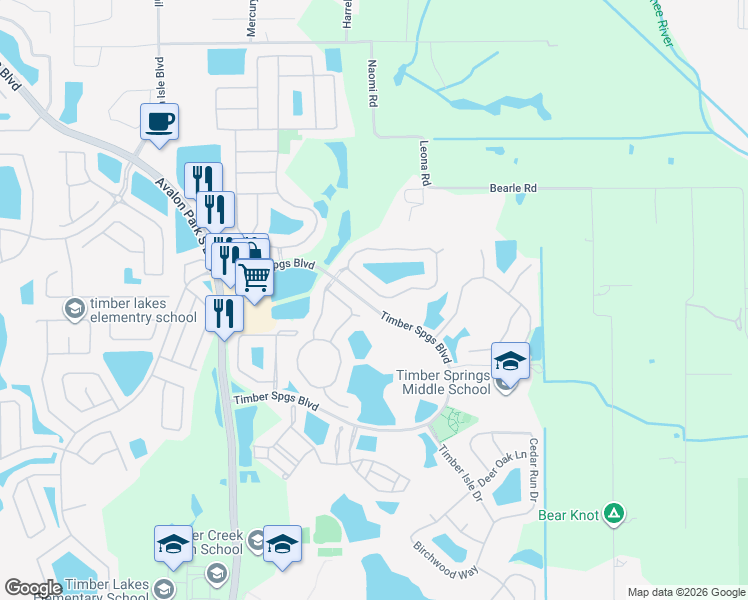 map of restaurants, bars, coffee shops, grocery stores, and more near 16363 Bristol Lake Circle in Orlando