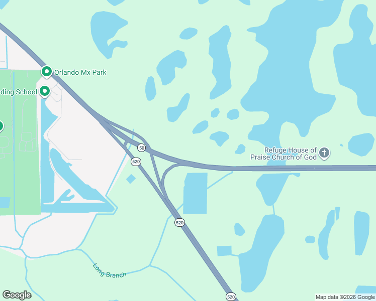 map of restaurants, bars, coffee shops, grocery stores, and more near 20283 East Colonial Drive in Christmas