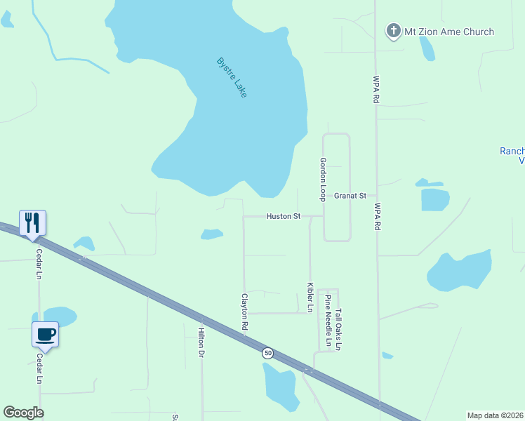 map of restaurants, bars, coffee shops, grocery stores, and more near 25059 Huston Street in Brooksville