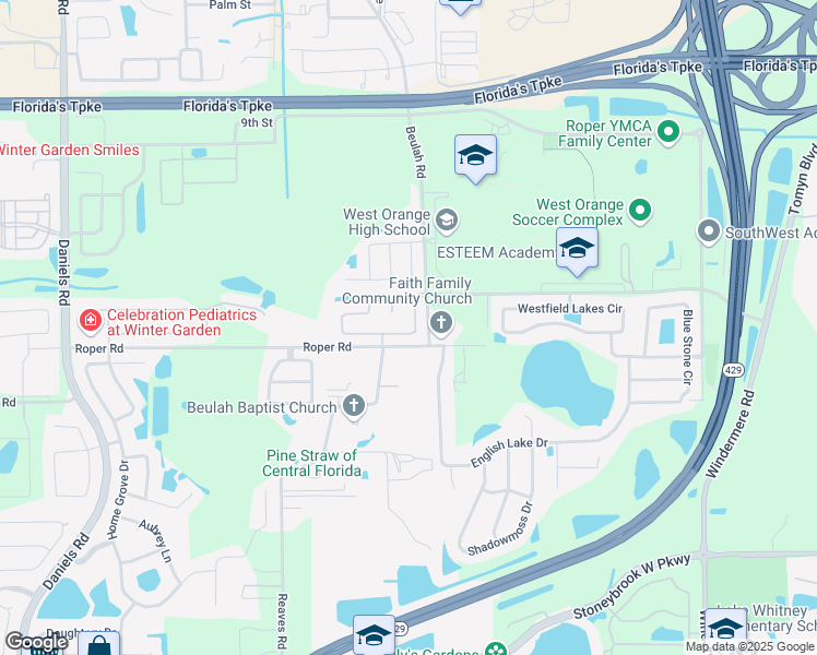 map of restaurants, bars, coffee shops, grocery stores, and more near 428 Lake Amberleigh Drive in Winter Garden