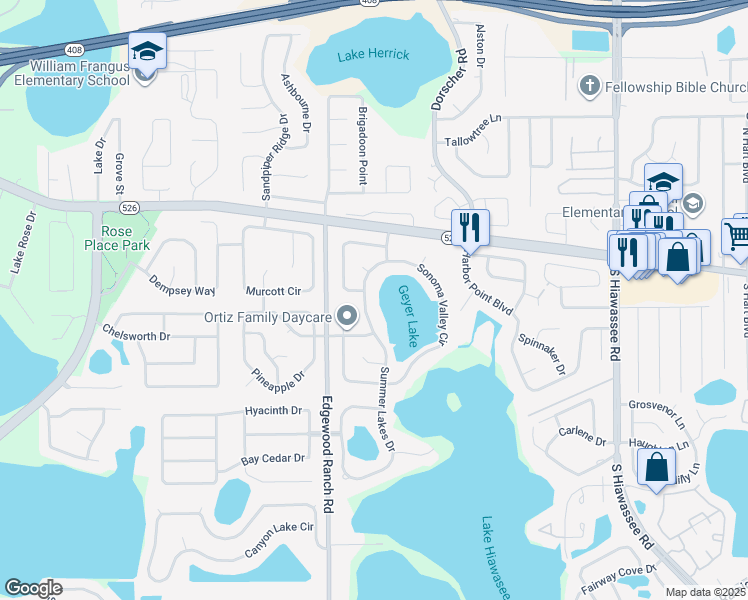map of restaurants, bars, coffee shops, grocery stores, and more near 1126 Summer Lakes Drive in Orlando