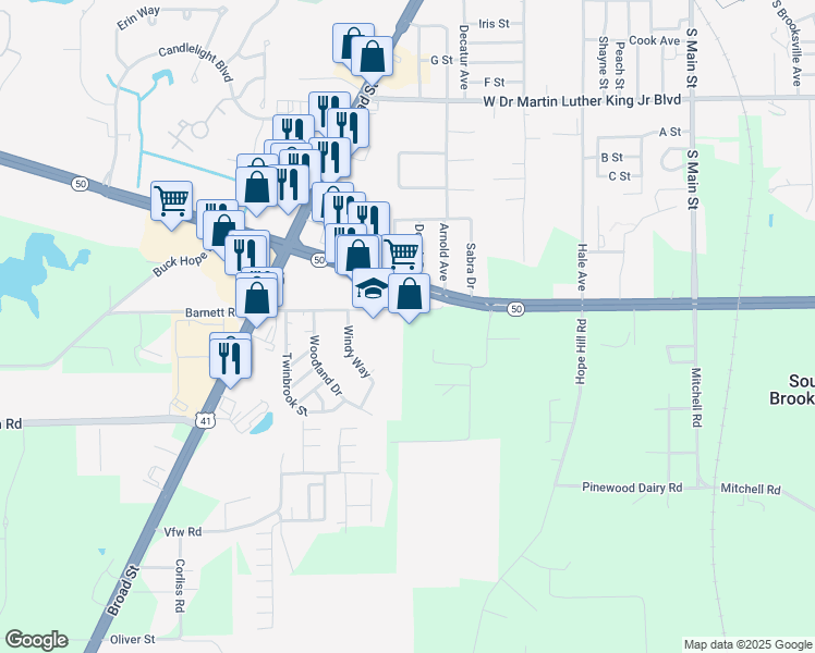 map of restaurants, bars, coffee shops, grocery stores, and more near 20180 Barnett Road in Brooksville