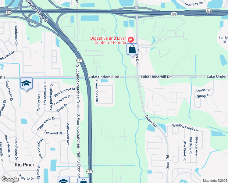 map of restaurants, bars, coffee shops, grocery stores, and more near 505 Elkwood Lane in Orlando