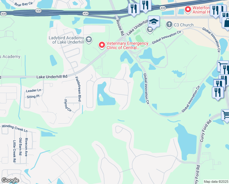 map of restaurants, bars, coffee shops, grocery stores, and more near 543 Fern Lake Drive in Orlando
