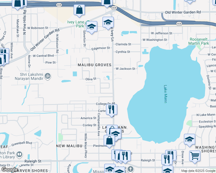 map of restaurants, bars, coffee shops, grocery stores, and more near 458 Gilman Circle in Orlando