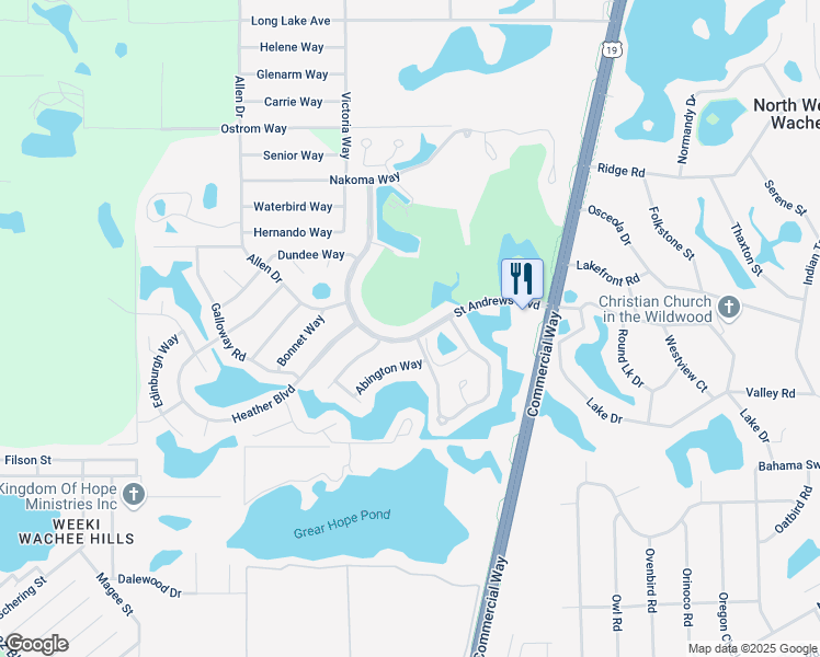 map of restaurants, bars, coffee shops, grocery stores, and more near 7580 Saint Andrews Boulevard in Weeki Wachee