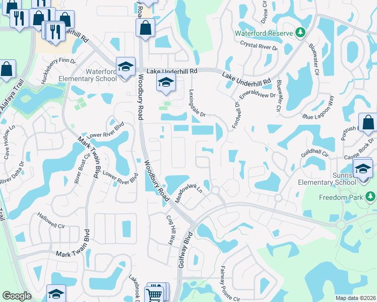 map of restaurants, bars, coffee shops, grocery stores, and more near 208 Woodbury Pines Circle in Orlando