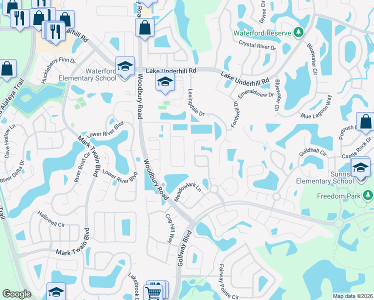 map of restaurants, bars, coffee shops, grocery stores, and more near 208 Woodbury Pines Circle in Orlando
