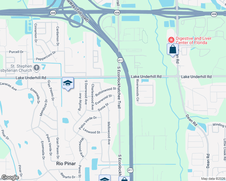 map of restaurants, bars, coffee shops, grocery stores, and more near 9340 Buttonwood St in Orlando