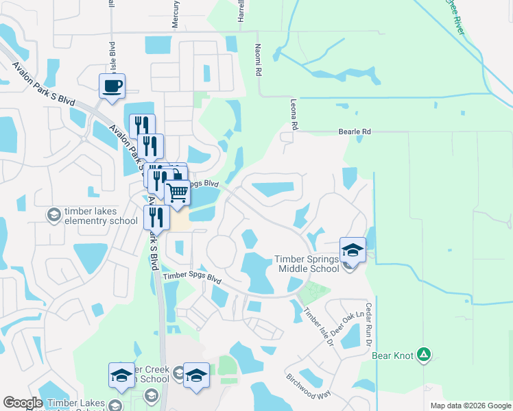 map of restaurants, bars, coffee shops, grocery stores, and more near 16363 Bristol Lake Circle in Orlando