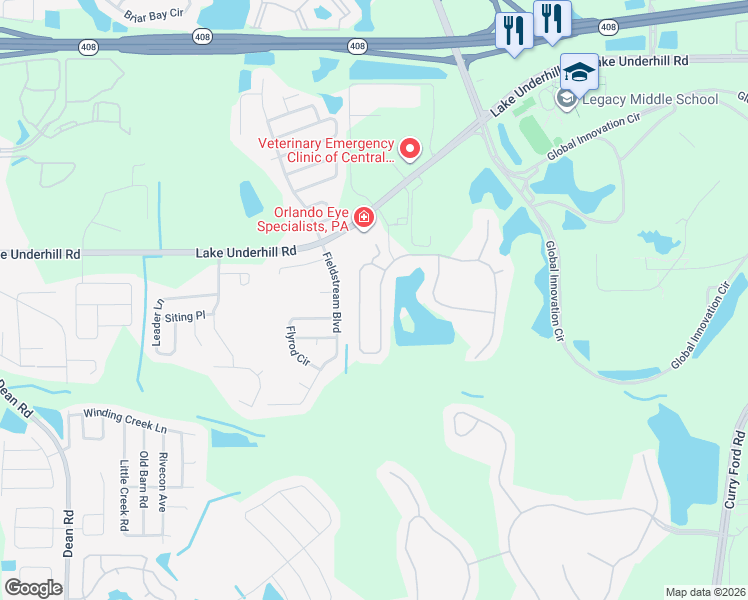 map of restaurants, bars, coffee shops, grocery stores, and more near 10656 Cypress Trail Drive in Orlando