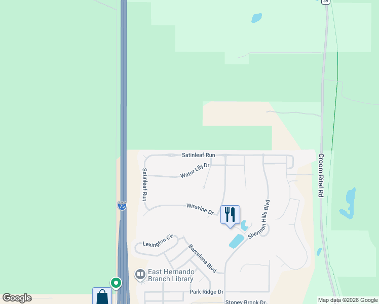 map of restaurants, bars, coffee shops, grocery stores, and more near 30951 Satinleaf Run in Brooksville