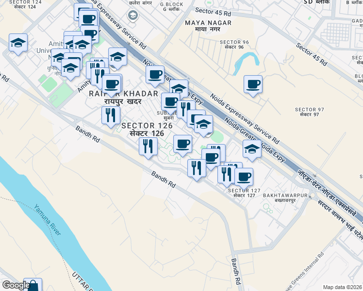 map of restaurants, bars, coffee shops, grocery stores, and more near in Noida