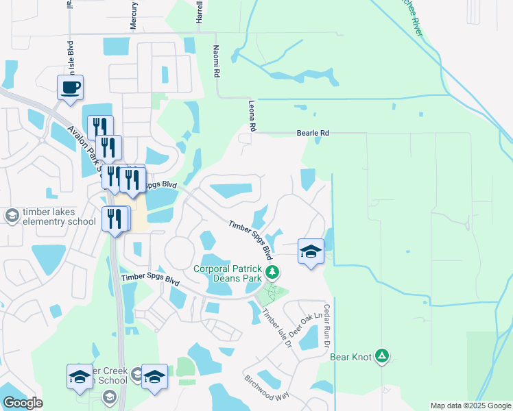 map of restaurants, bars, coffee shops, grocery stores, and more near 16255 Bristol Lake Circle in Orlando
