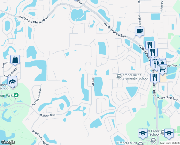 map of restaurants, bars, coffee shops, grocery stores, and more near 1207 Show Drive in Orlando