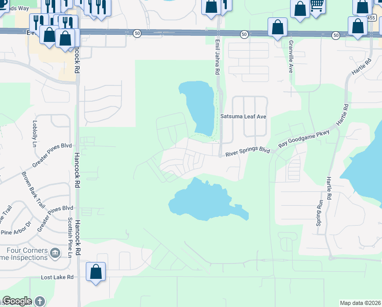 map of restaurants, bars, coffee shops, grocery stores, and more near 3097 Ambersweet Place in Clermont